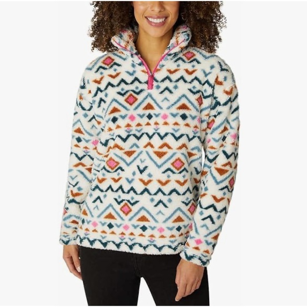 Eddie Bauer Aztec Plush Fleece 1/4 Zip Pullover sweatshirt Colorful Size Small